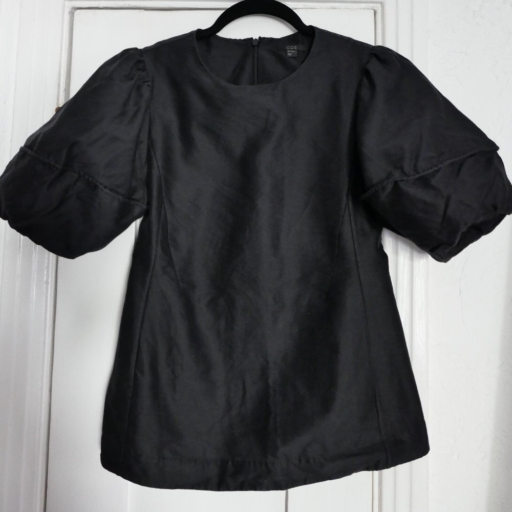 COS Black Puff Sleeve Top